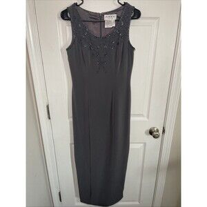 Jovani NY Vintage Gray Maxi Gown Sz 6 Beaded Neckline Formal Evening Dress